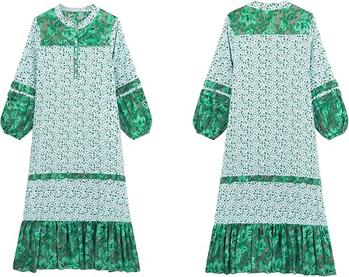 Miniatura 4 de R.Vivimos Maxi vestidos bohemios de manga larga con estampado floral y abertura para mujer