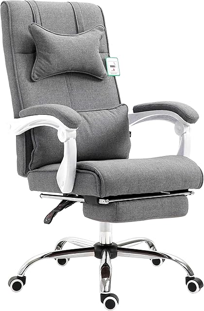 Cherry Tree Furniture CTF Executive Reclining Computer Desk Chair with Footrest, Headrest and Lumbar Cushion Support (Grey Fabric)