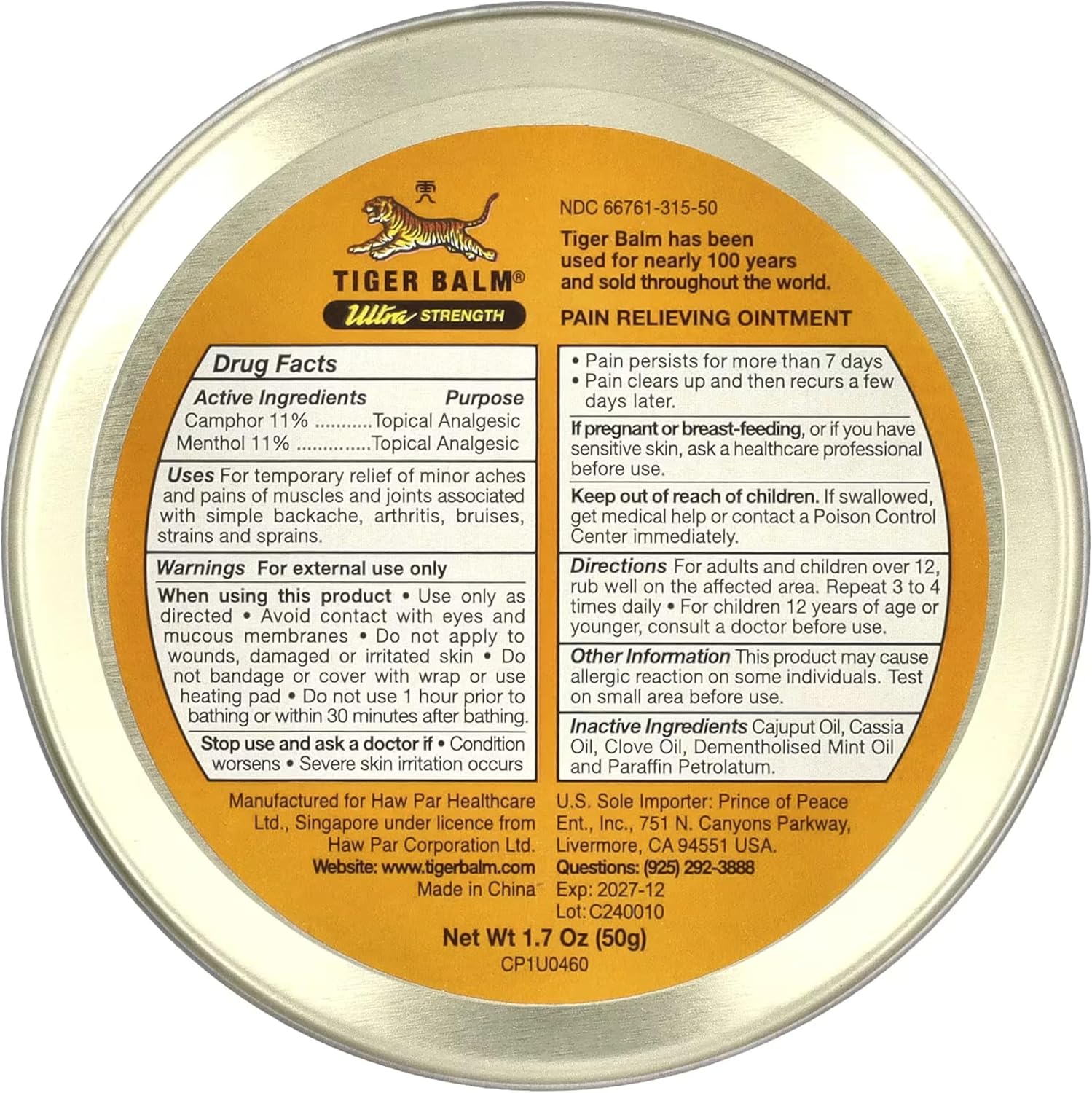 Tiger Balm Sport Rub Pain Relieving Ointment, Ultra Strength 1.70 oz (Pack of 5)