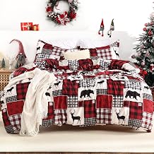 Ramirar Set Of 3 Christmas Throw Pillow Covers – Deer & Bear Plaid Design, 18x18 Inches