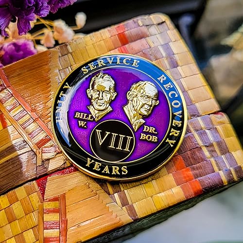 Miniatura 8 de Moneda de sobriedad de 8 años  Chip AA Triplate de Fundadores  Ficha de aniversario de celebración de recuperación  Regalo de alcohólicos anónimos