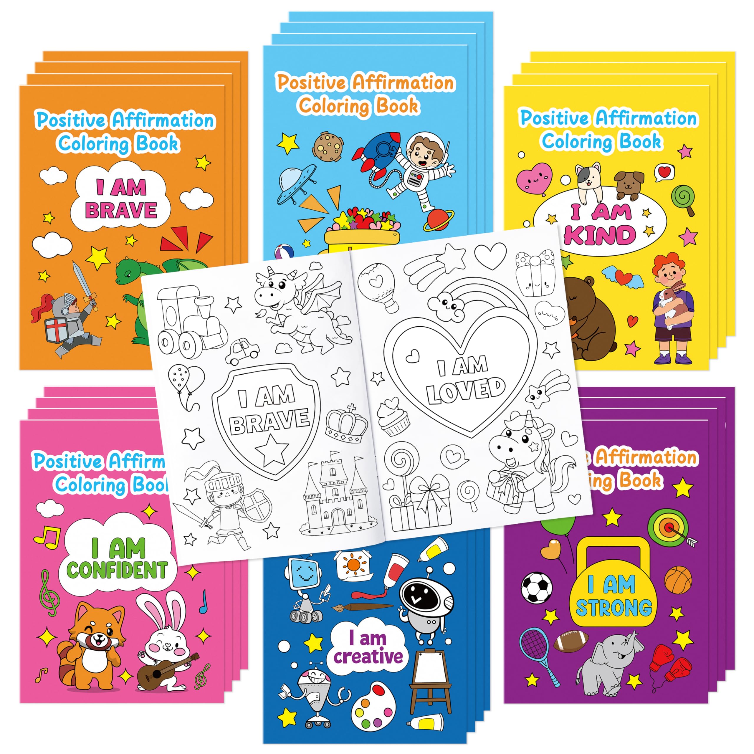 Dvbonike 24Pcs Positive Affirmation Coloring Books - Promote Confidence DIY Color-in Pages Booklet Bulk Drawing Motivational Stress Relieving Party