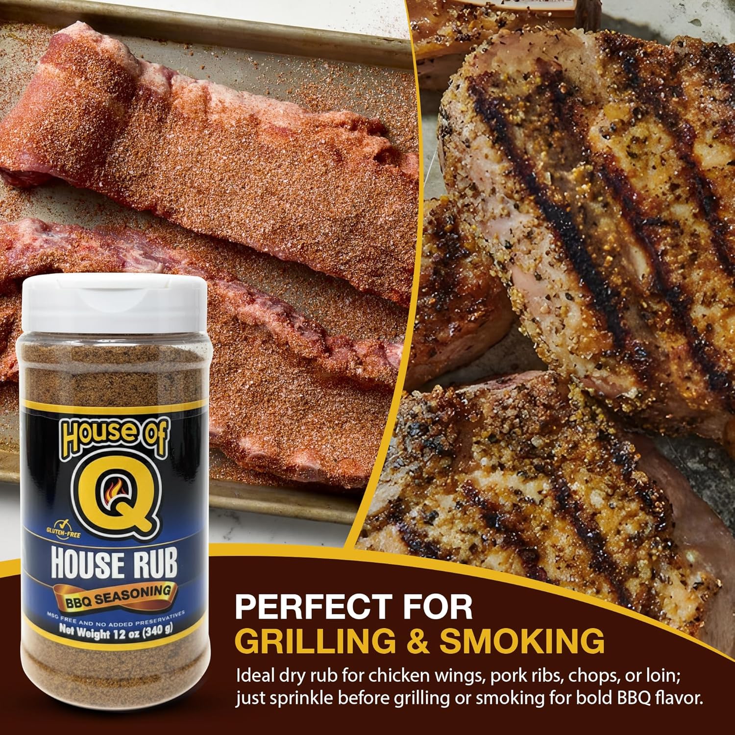 House of Q House Rub BBQ Seasoning – Award-Winning Barbecue Dry Rub for Chicken, Pork & Ribs – Versatile All-Purpose Spice Blend – Gluten Free, MSG Free, Preservative Free – 12 oz Jar - Image 4