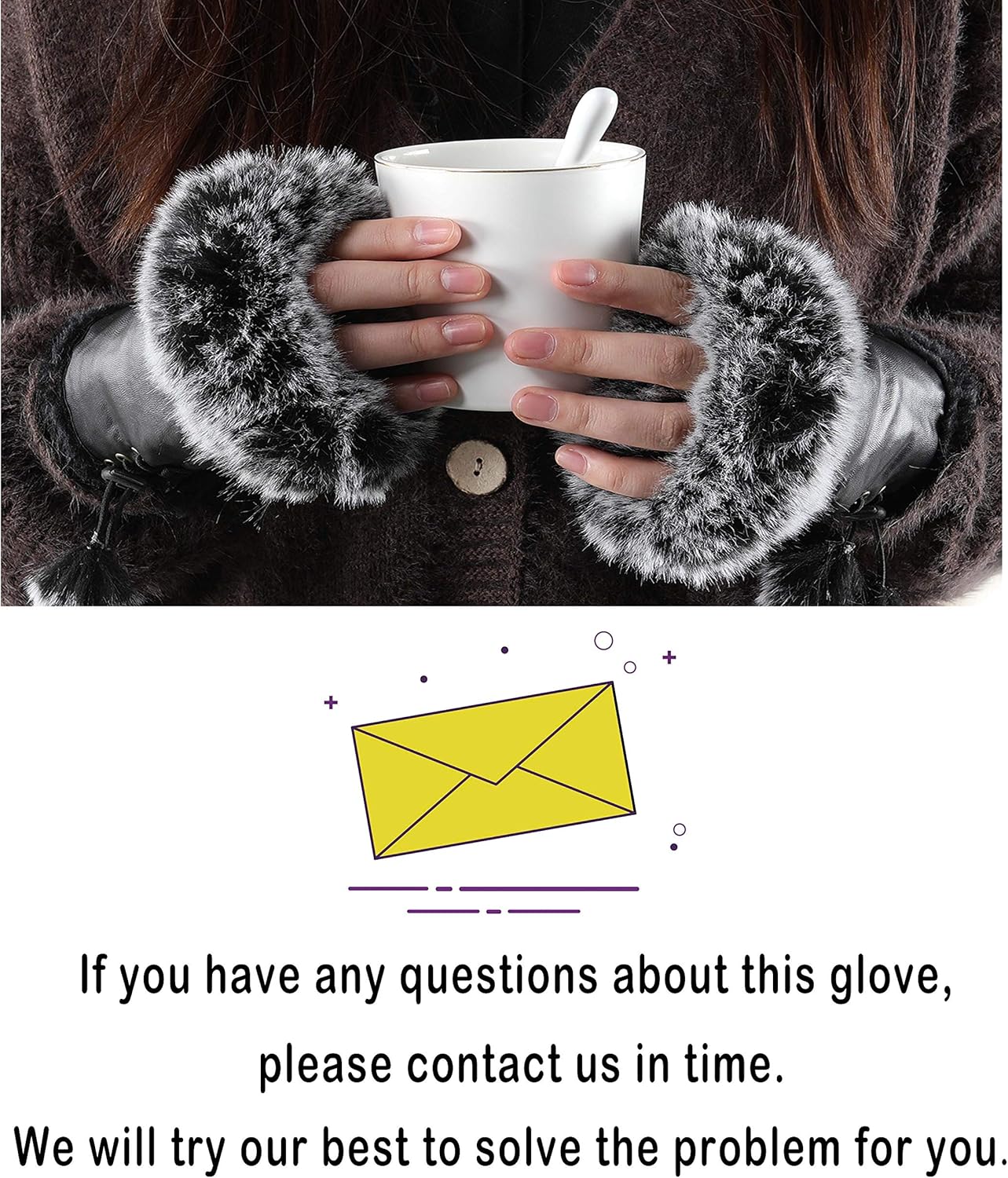 Cute Winter Gloves - Fuzzy Furry Faux Fur Lined, Warm Hands Warmer for Women - Image 7