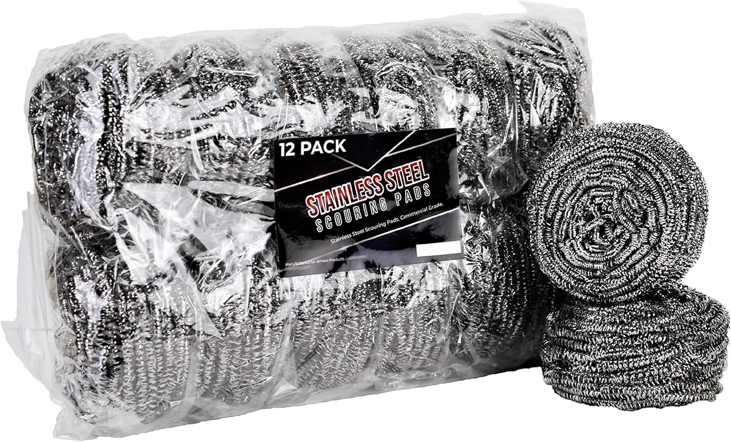 brheez Stainless Steel Scouring Pads [Medium 30 Gram] Heavy Duty [12 Pack] Steel