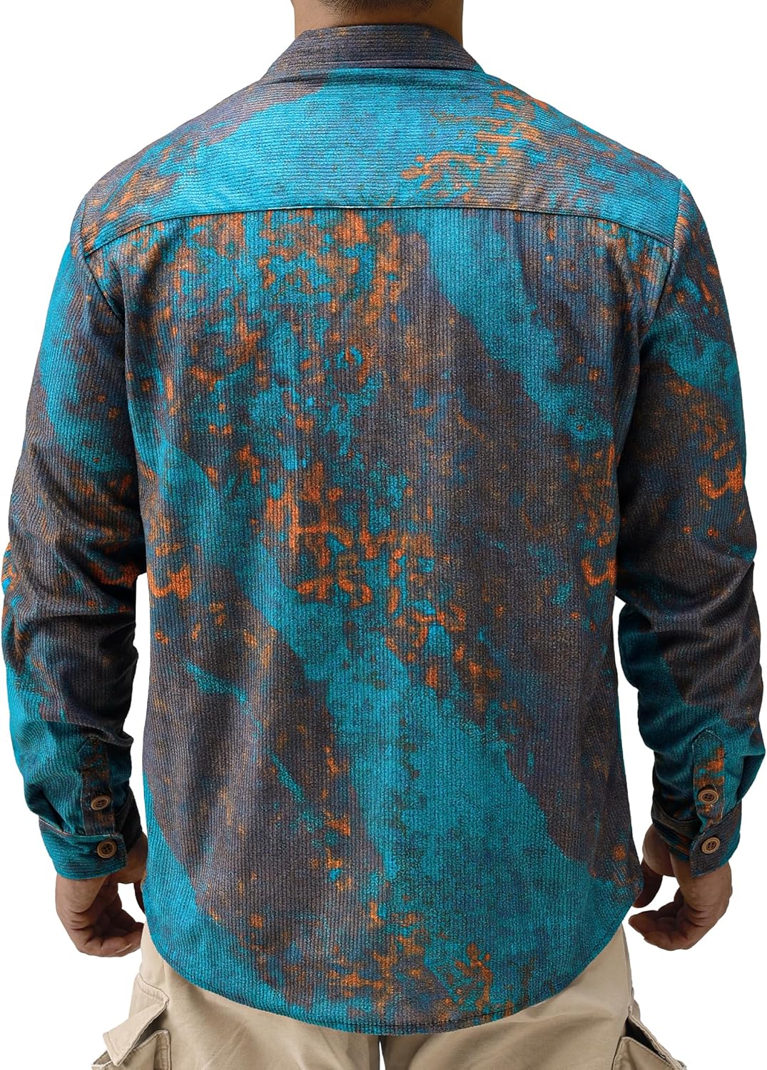 Mens Printed Corduroy Shirts Long Sleeve Button Down Lightweight Casual Shirt Vintage Transitional Shacket - Image 3