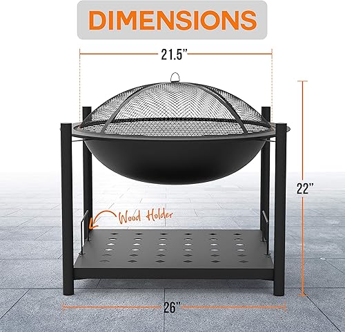 Miniatura 2 de SereneLife Fogata de madera para exteriores, parrilla de barbacoa de acero de 26 pulgadas con pantalla de chispa de malla, rejilla de troncos,