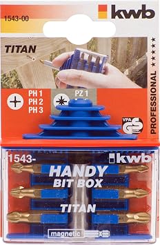 KWB Handy Bit Box, Titanium Nitride, 7 Pieces, Phillips and Pozidriv, 1543-00