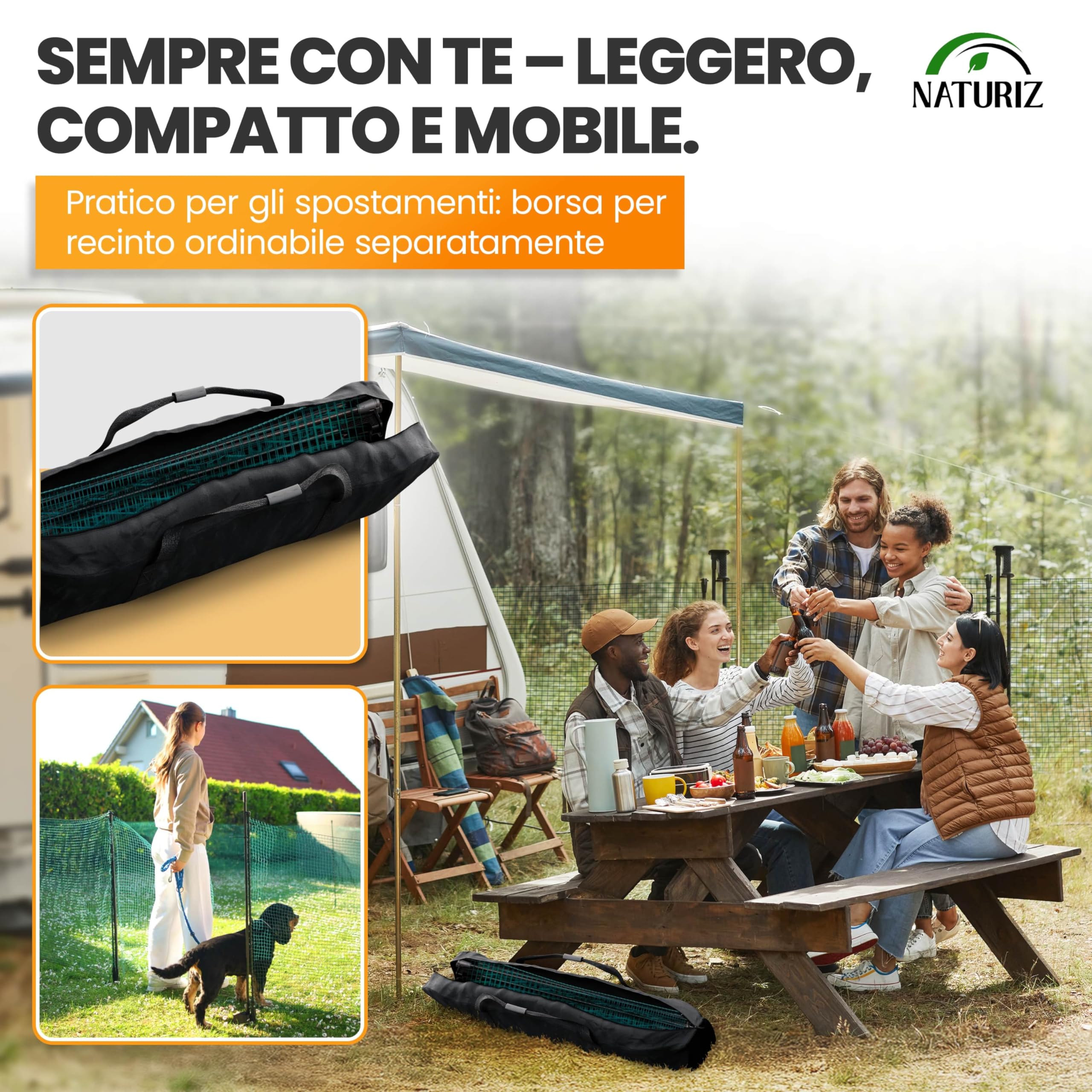 NATURIZ Recinzione cancello con apertura con una sola mano – cancello mobile per campeggio, giardino e pascolo – porta di vimini con montaggio e smontaggio rapido, senza elettricità