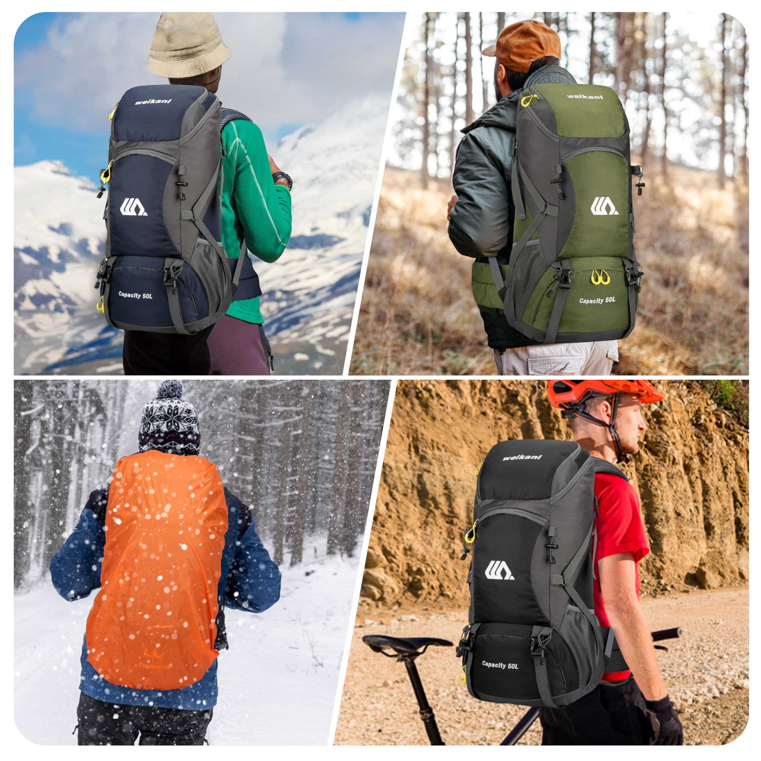 Zaino da trekking da 50 l, impermeabile, borsa multifunzione con copertura antipioggia, zaino di grande capacità, per uomo e donna, alpinismo, arrampicata, viaggi,