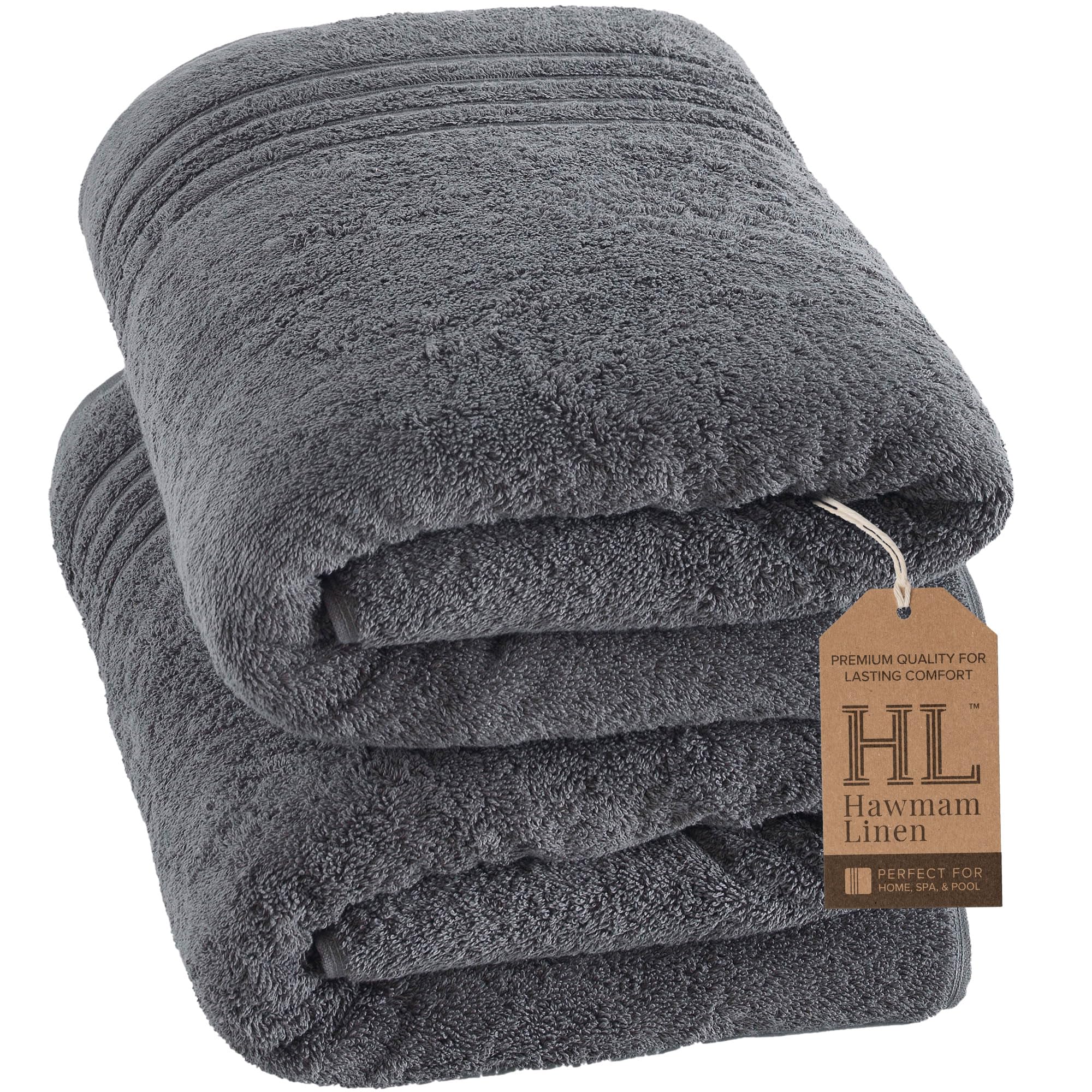 Hawmam Linen Bath Sheets Extra Large, Turkish Cotton, 2 Pack, Cool Grey
