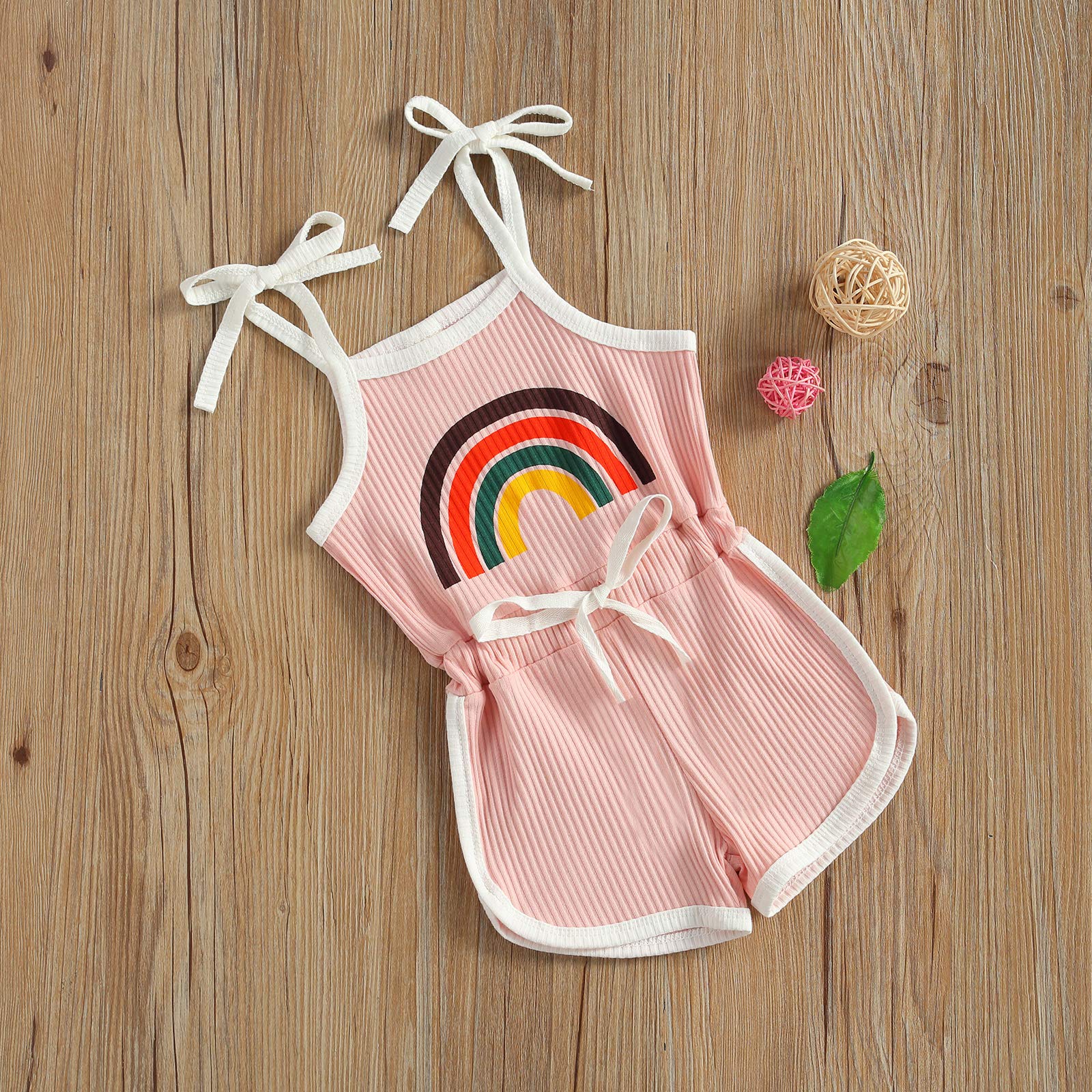 Cute Toddler Baby Girl Rainbow Sleeveless Romper Jumpsuit Spaghetti Straps Knit Ribbed One Piece Playsuit Summer Outfit (Pink, 2-3 Years)