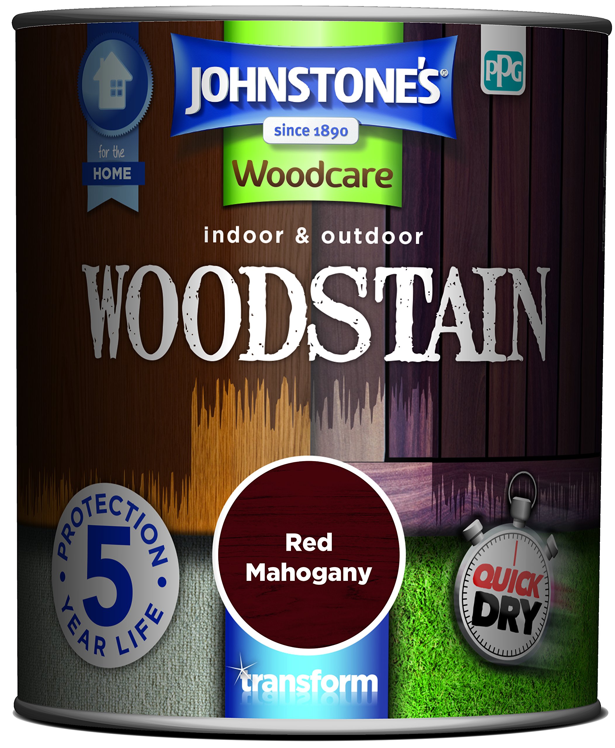 Johnstone’s - Interior & Exterior Woodstain - Red Mahogany | Weathershield, UV Resistant, Quick Drying in 4 hours, Durable & Flake-Resistan, 5 Years Protection | 750ml