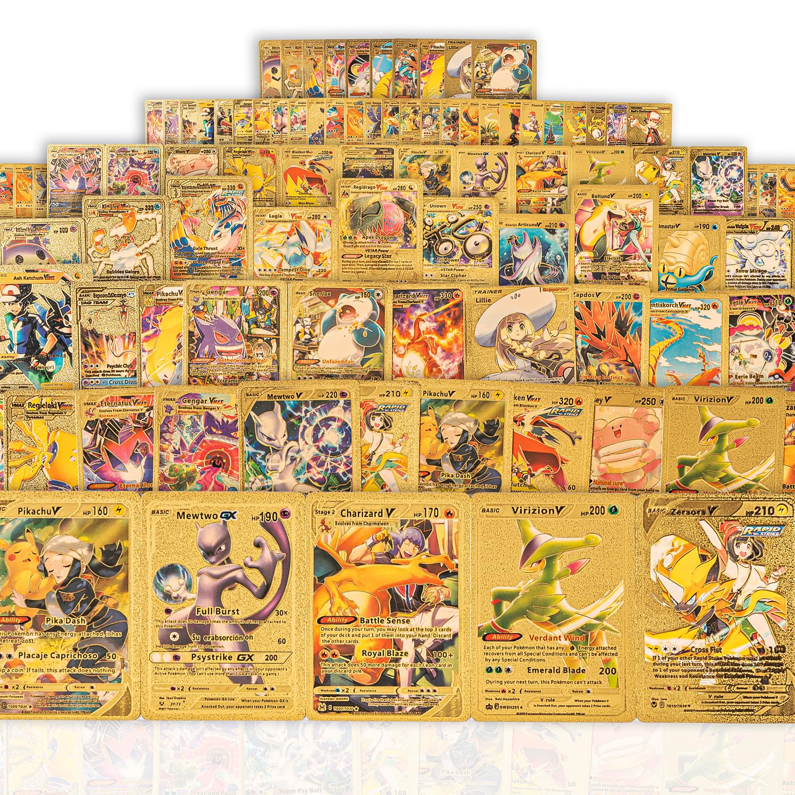 55 PCS Gold Foil Cards Pack with Deck Box – Rare Golden Cards, No Duplicates – Great Gift for Fans, Kids, Collectors (Gold)
