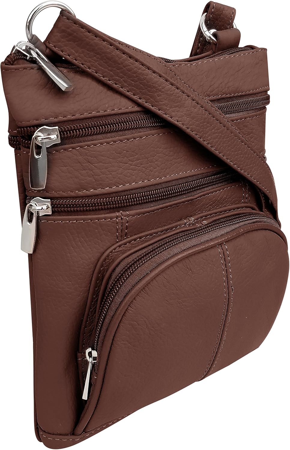 Roma Leathers Genuine Cross Body Purse Bag, Multi-Pocket (Brown) - Image 8