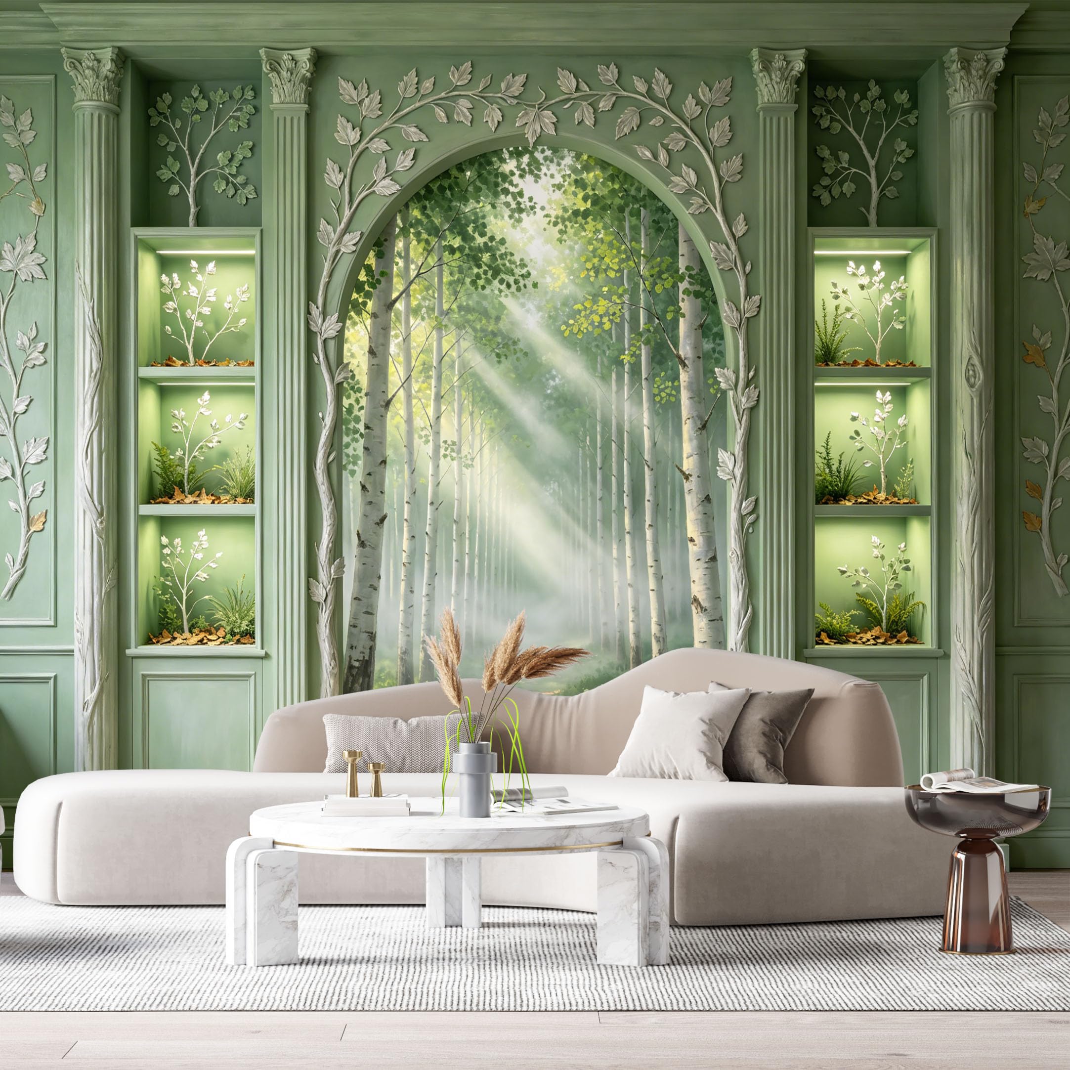 Custom Size Wall Murals Forest Neoclassical Birch Trees 3D Trompe L'Oeil SelfAdhesiveWall Fabric Removable Wallpaper Wall Decor for Living Room Bedroom Bathroom