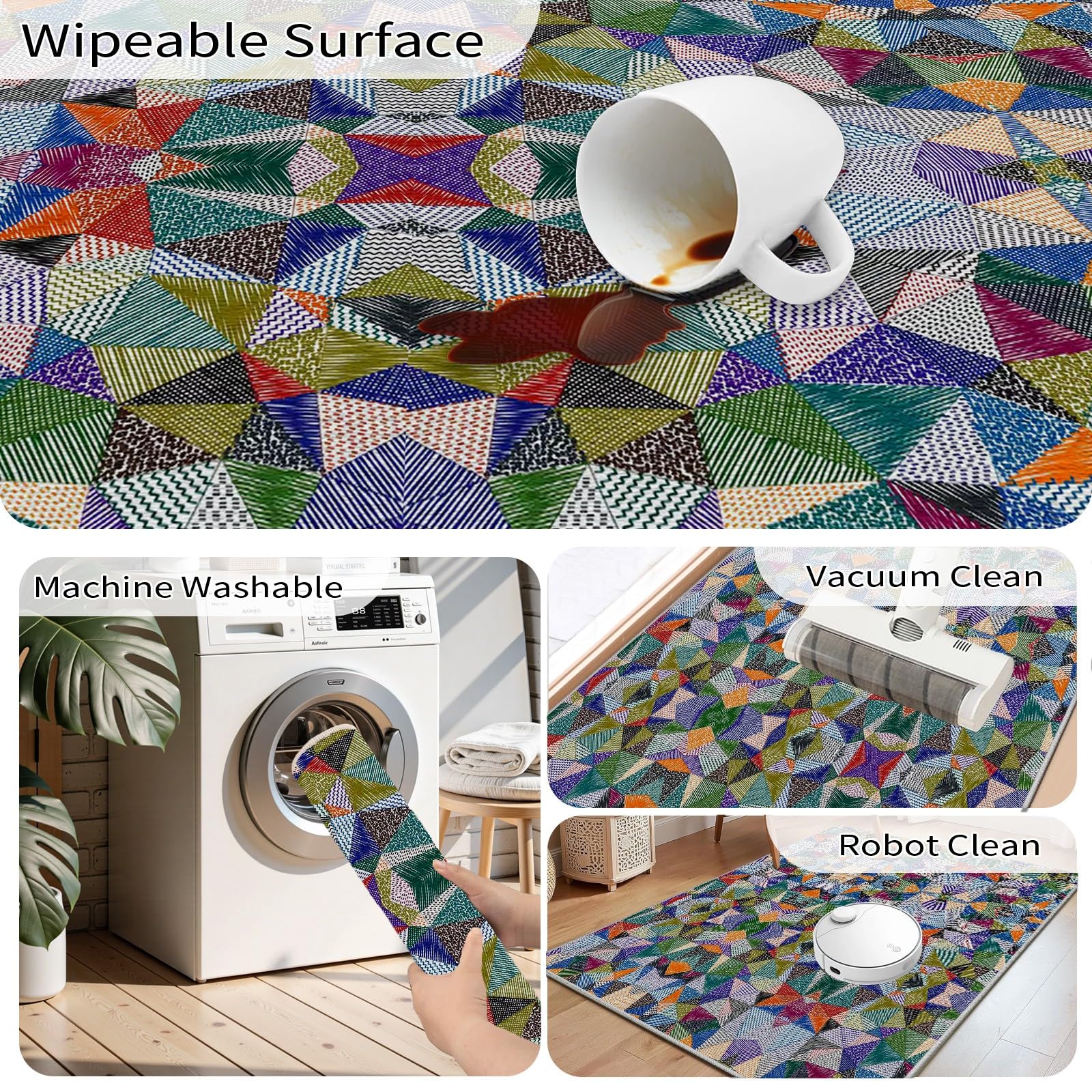 Bunt Abstrakte Teppich Wohnzimmer | Geometrisch Modern Teppich Groß 200x290 cm, Mehrfarbig Aesthetic Teppiche für Esszimmer, Schlafzimmer Bettvorleger Kurzflor