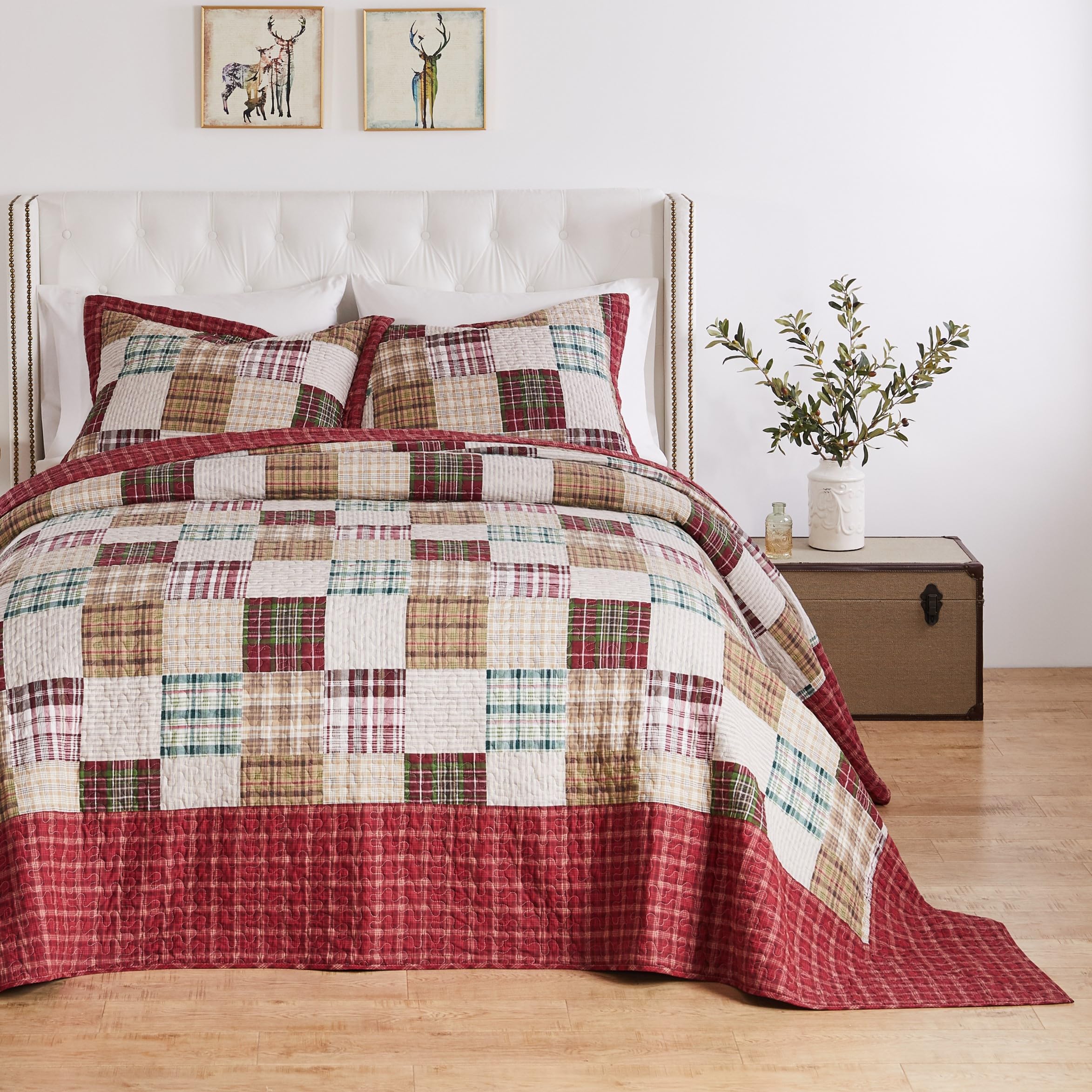 Greenland Home Oxford 100% Cotton Quilted Bedspread Set, 3-Piece Jumbo Queen, Red-image-10