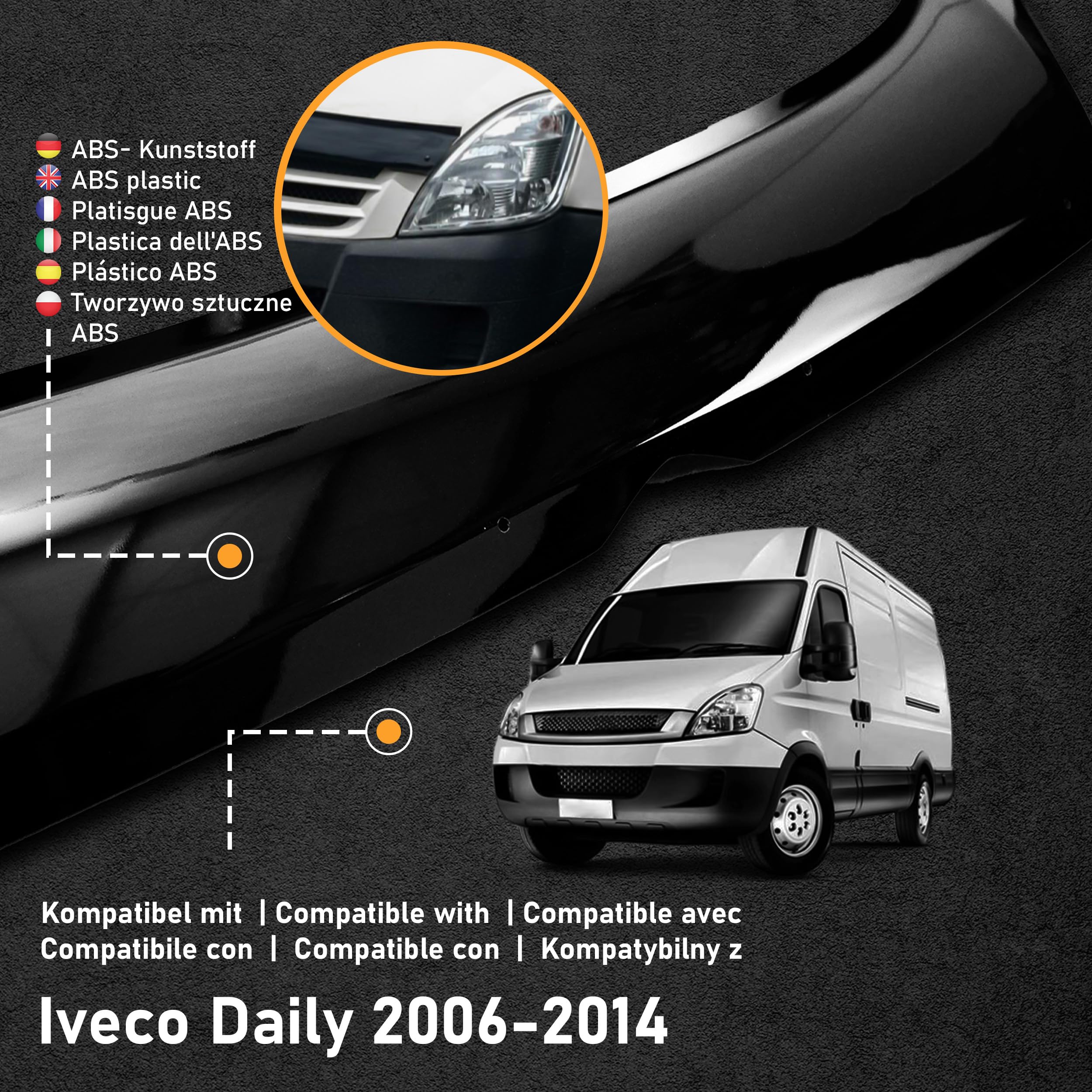 Protège-Capot Iveco Daily 2006-2014 - Déflecteur Anti-Gravillons ABS Noir - Facile à Installer