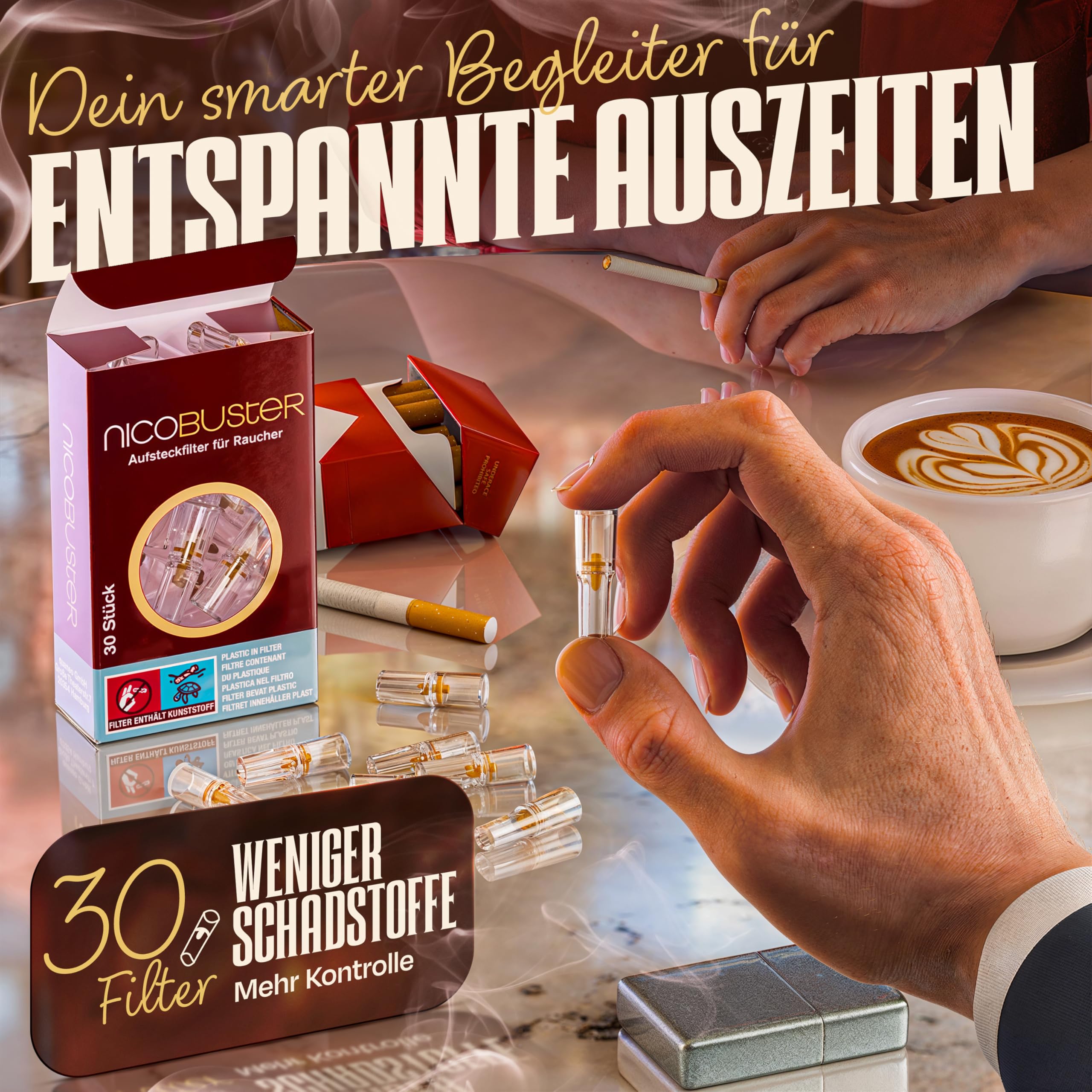 Zigarettenfilter - Aufsteckfilter für Raucher - 720 STK - Filter Aufsatz - reduziert Schadstoffe, Teer, Nikotin - kein Geschmacksverlust - 24 x 30 Filter