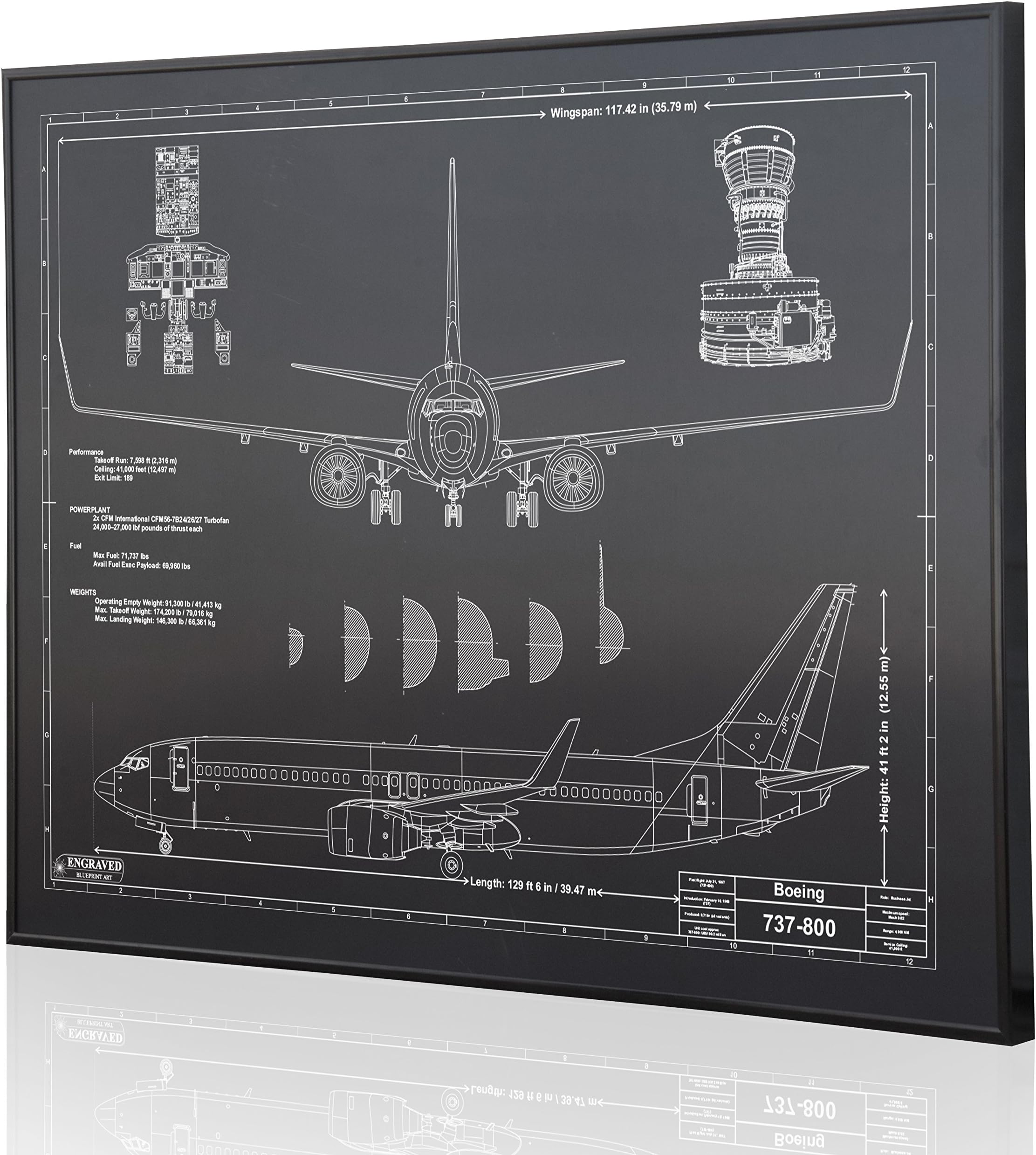 Boeing 737-800 Blueprint Artwork-Laser Marked & Personalized-The Perfect Pilot Gifts