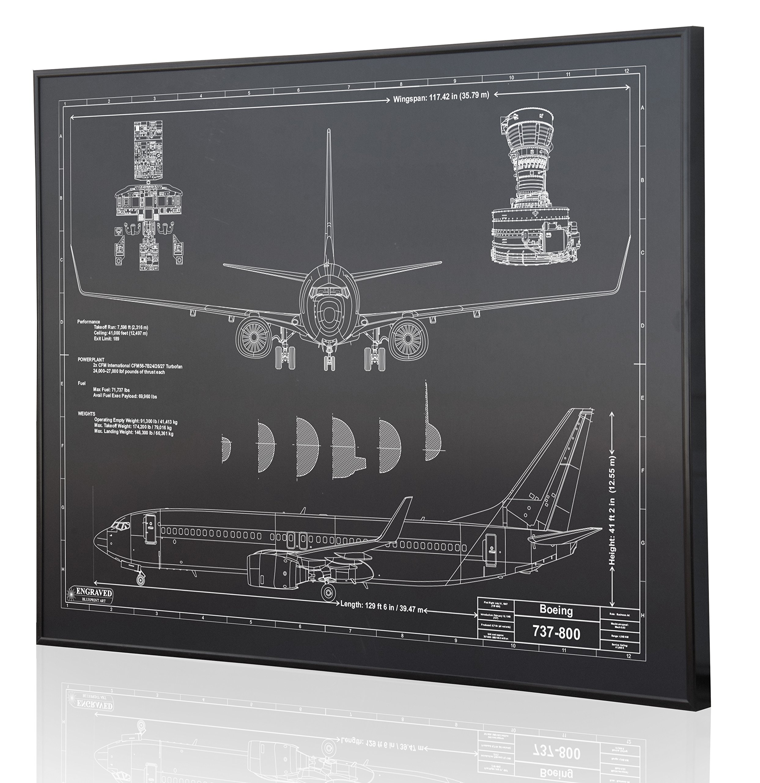 Boeing 737-800 Blueprint Artwork-Laser Marked & Personalized-The Perfect Pilot Gifts