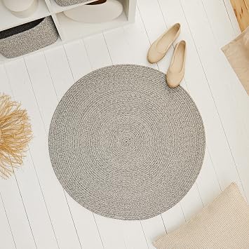 Ocean Home Textile Yıkanabilir Gri Kırçıllı Pamuklu Halı Kilim Ø 80 cm