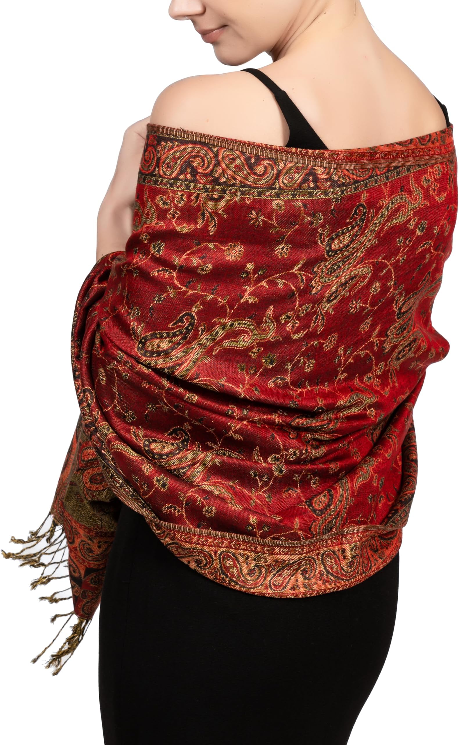 Achillea Soft Silky Reversible Paisley Pashmina Shawl Wrap Scarf w/Fringes