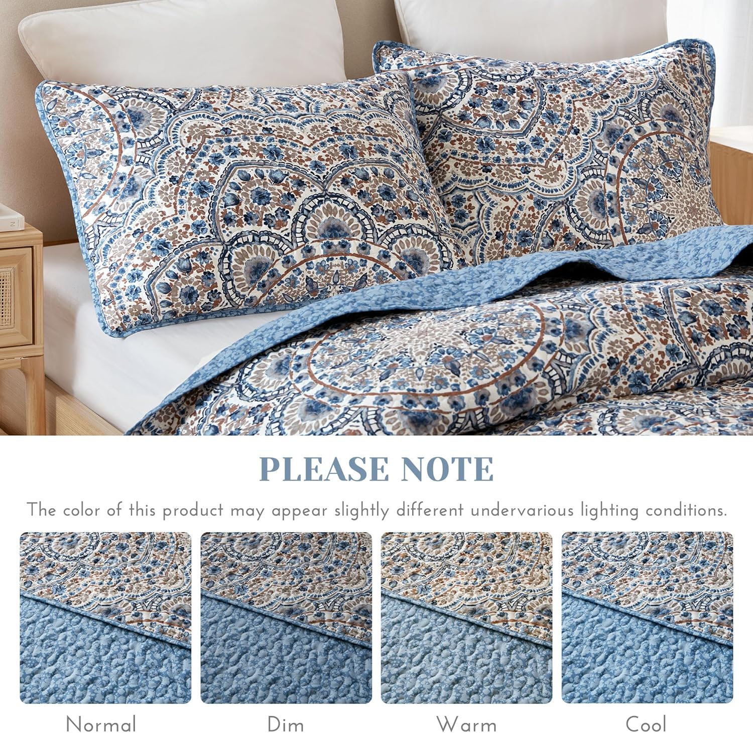 Comfort Spaces Valerie Boho Quilt Set Twin/Twin XL Blue - Soft Reversible Watercolor Medallion Bedding, Lightweight All Season Bedspread for Kids Teens Dorm Guest Room - Image 8