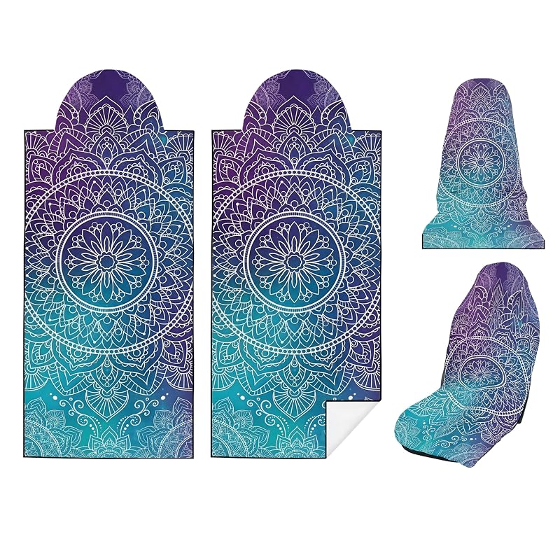 Capa-Toalha para Banco Dianteiro de Carro Semtomn com Secagem Rápida e Estampa Mandala Degradê, Kit com 2
