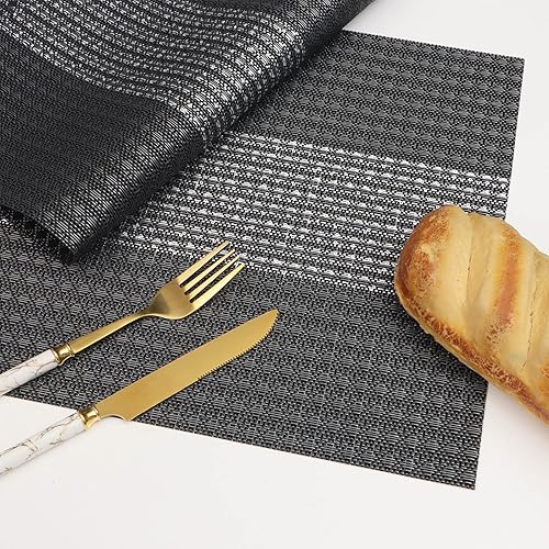 Miniatura 8 de Vinjiasin Juego de 4 manteles individuales con lentejuelas color marrón claro para interiores y exteriores, lavables, duraderos, resistentes al