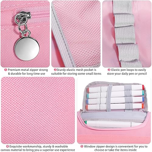 Miniatura 4 de HAUTOCO Estuche de gran capacidad para lápices, bolsa de mano de lona para lápices, bolsa de maquillaje portátil, bolsa de papelería estética,