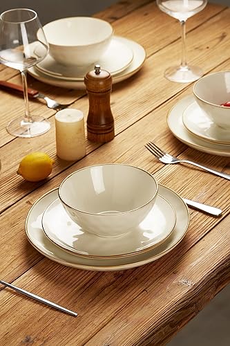 Miniatura 6 de Famiware Juego de platos y cuencos redondos oceánicos, juegos de vajilla de 15 piezas para 4, 3 platos ovalados para servir, color blanco vainilla