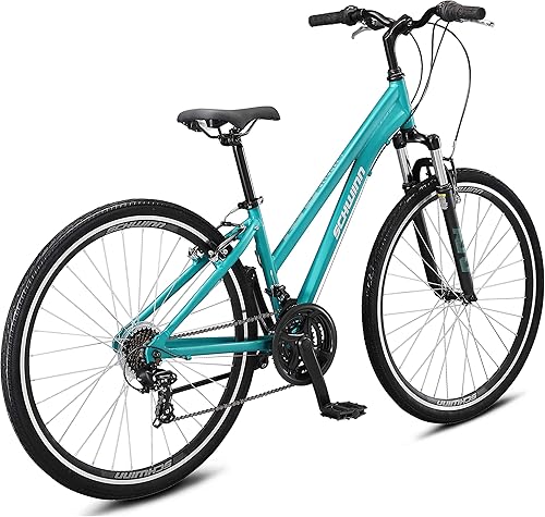 Vista 45 de Schwinn Bicicleta híbrida Network 1, 700c Bicicleta para hombre y mujer, Bicicleta híbrida de 21 velocidades, Marco de aluminio, Horquilla