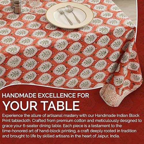 Miniatura 4 de Labhanshi Mantel redondo de algodón con estampado de bloques de mano indio, 72 pulgadas, 6 plazas y rectangular, 72 x 108 pulgadas, 8 plazas para
