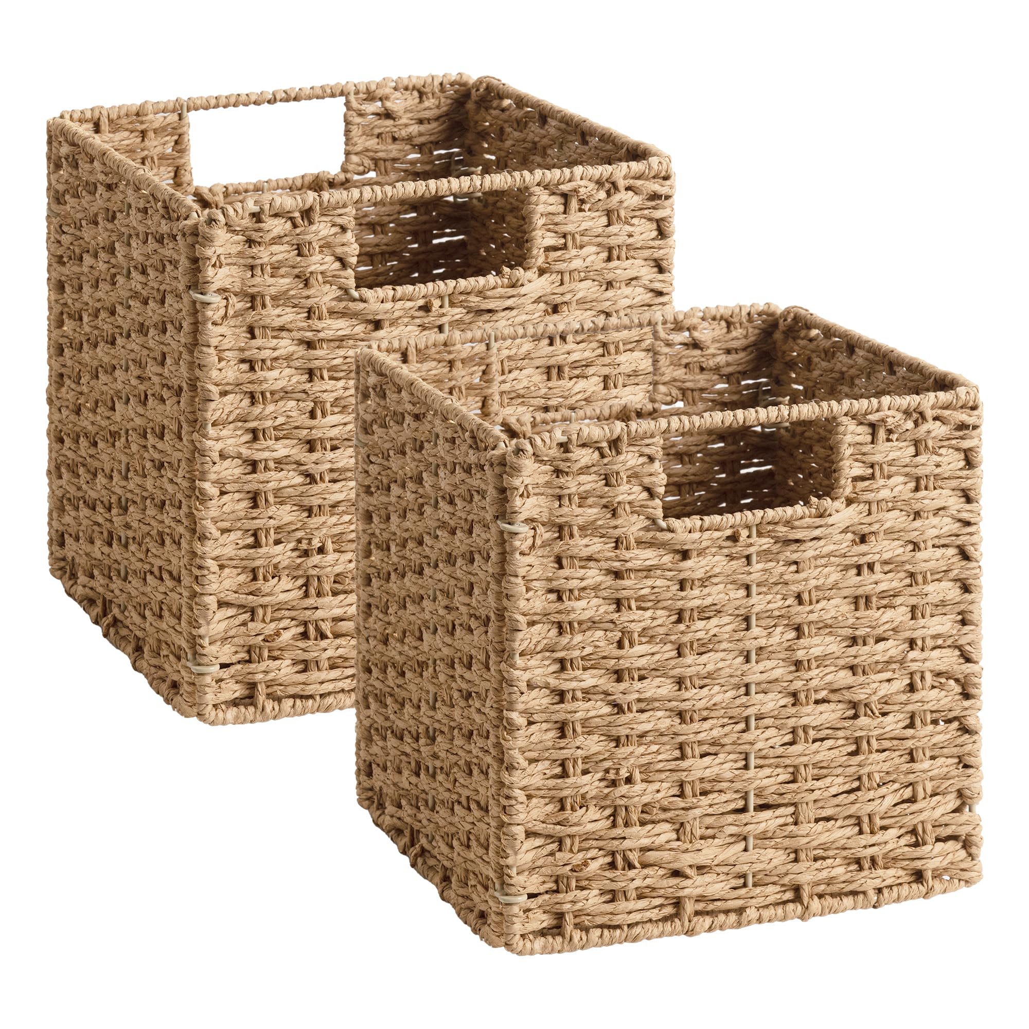 storageworks 9 inch wicker storage cubes, handwoven wicker baskets for storage, square cube organizer bins, foldable paper rope basket for organizing, natural, 2 pack