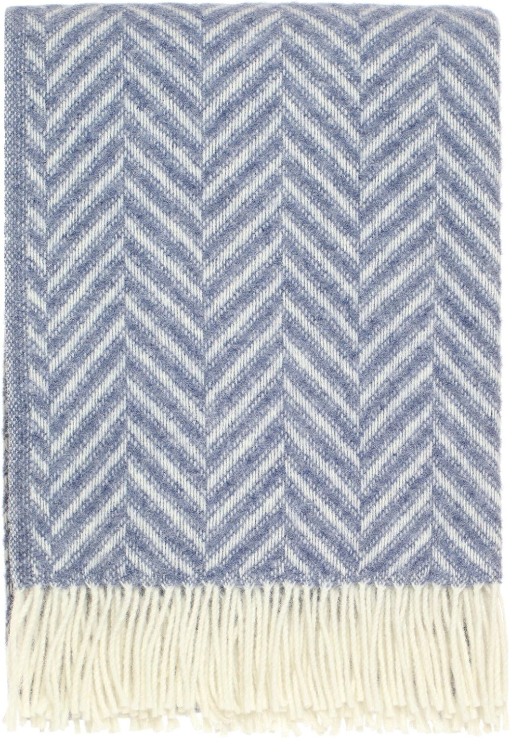 Blue Herringbone Throw Blanket 100 Pure New Wool Home