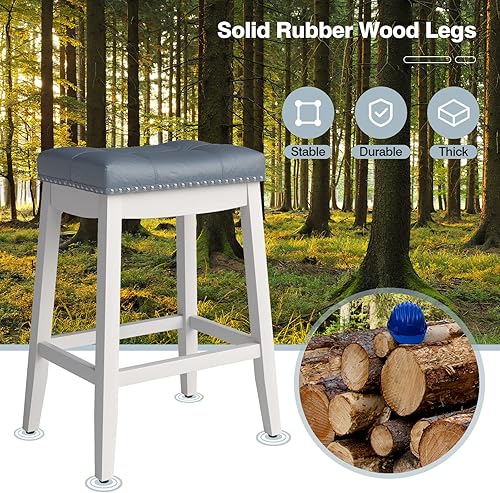 Miniatura 29 de COSTWAY Juego de 2 taburetes de bar, taburete de mostrador sin respaldo de 29 pulgadas de altura con reposapiés, cojín de asiento suave, patas de