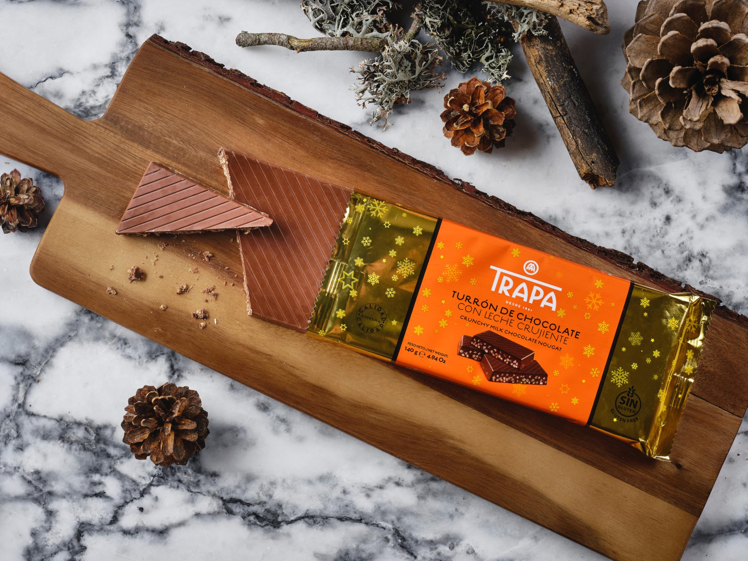 TRAPA | Turrón de Chocolate con Leche Crujiente | 140 g | Sin Gluten y Sin Aceite de Palma