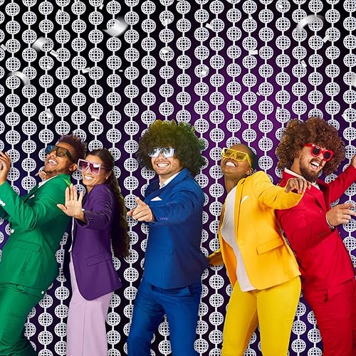 Miniatura 4 de MENSTARSI Decoraciones de fiesta de discoteca, paquete de 4 accesorios de cabina de fotos de bola de discoteca, cortinas de flecos de papel de