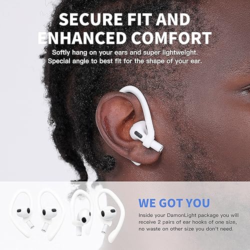 Miniatura 3 de DamonLight 2 pares de ganchos para los oídos para AirPods Pro 2 y 1, AirPods 4 y 3, antideslizantes y cómodos, diseño ergonómico, accesorios (S,