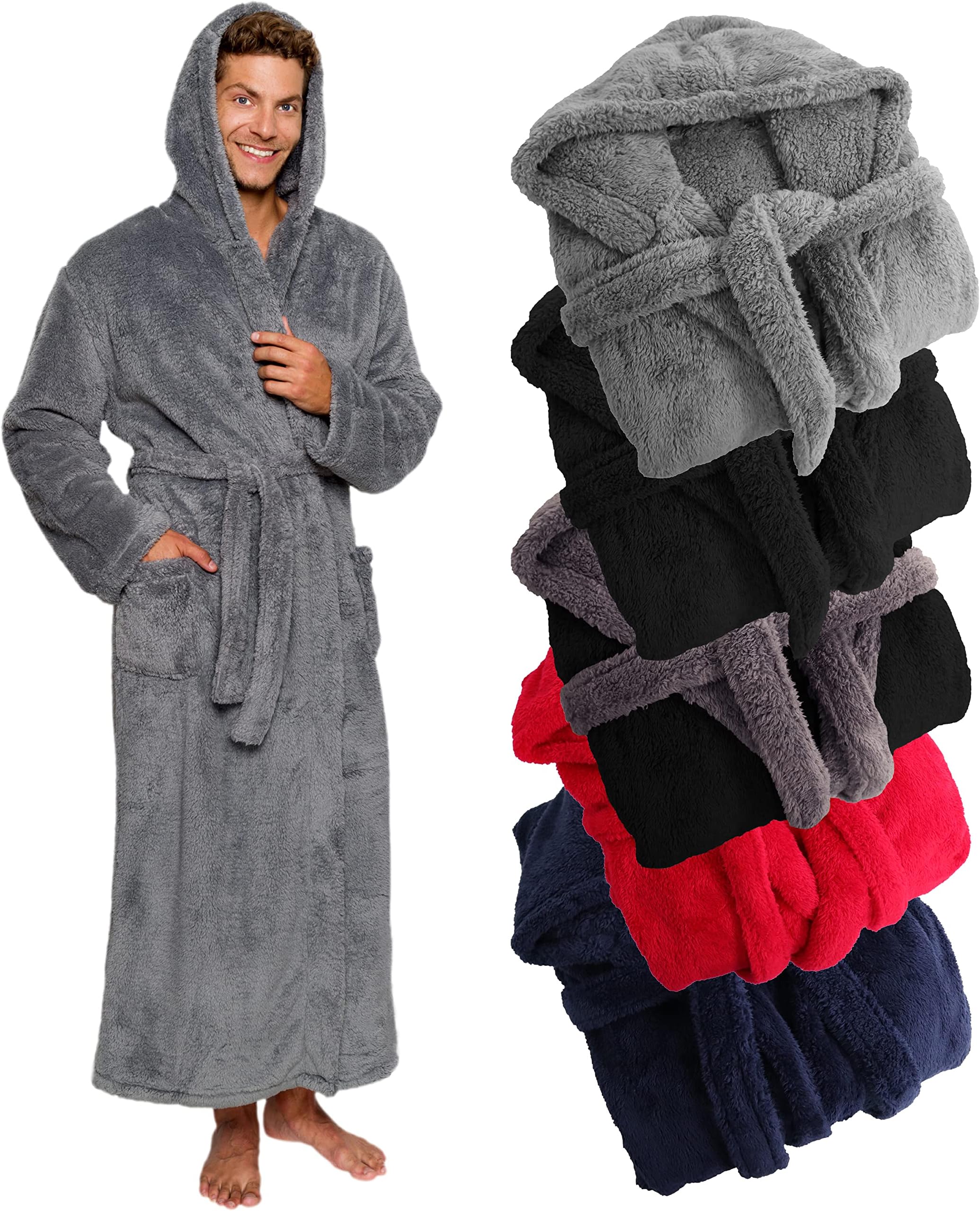 Ross MichaelsMens Robe Big & Tall with Hood - Long Plush 400GSM Luxury Bathrobe