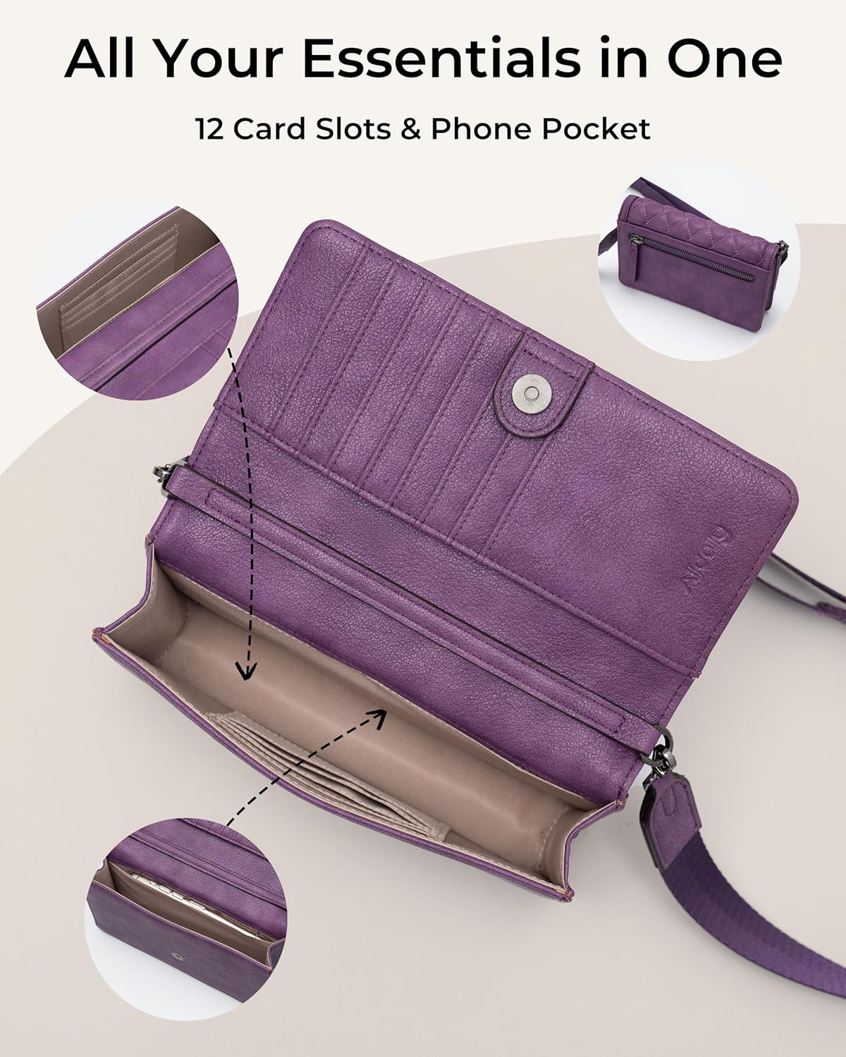 Alldaily Quilted Small Crossbody Bag for Women, Wallet Purse with Card Slots & Phone Holder - Image 3