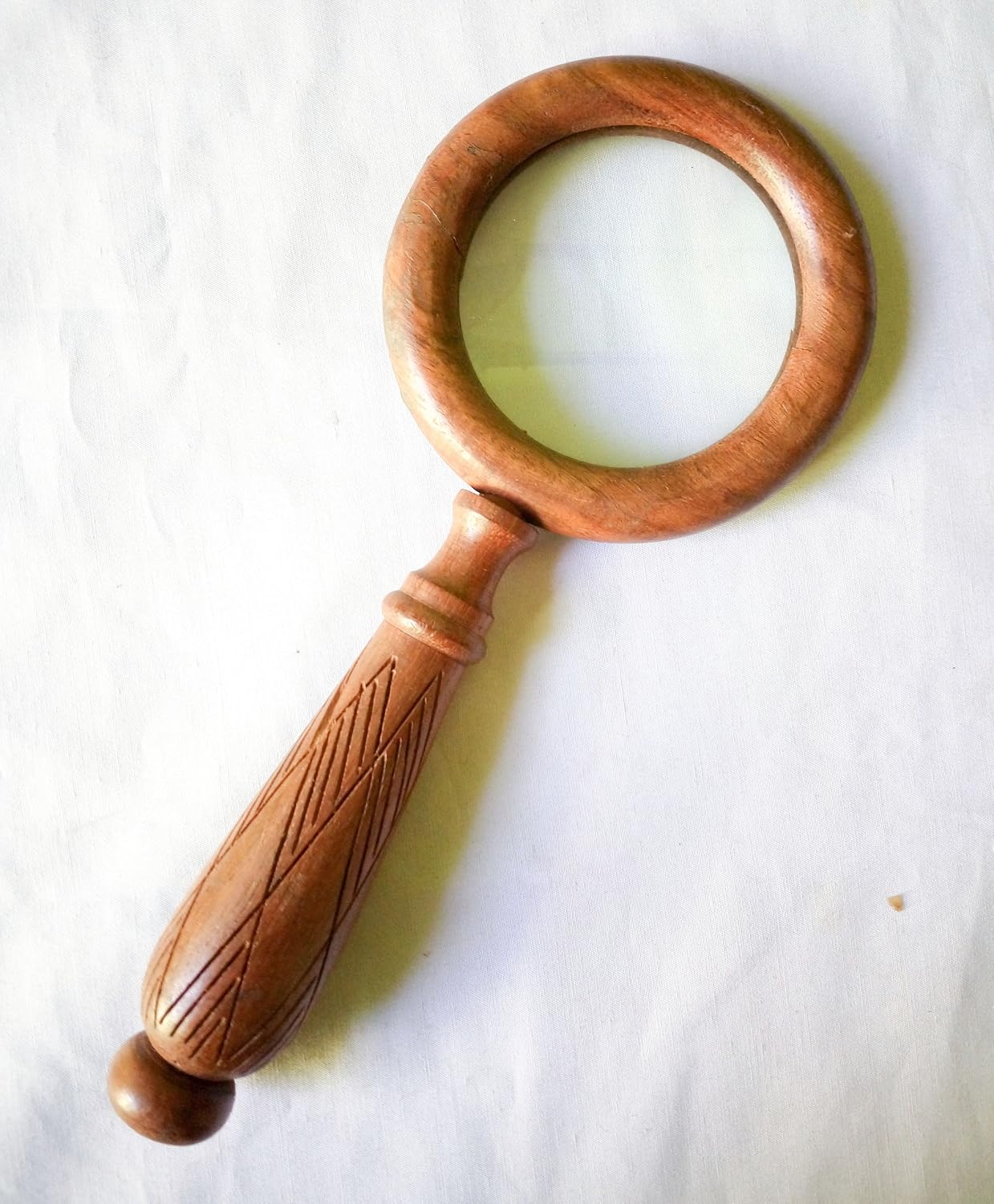 Handheld Magnifier with 3 inch Premium Wood Framed Magnifying Glass with Wooden Handcarved(Cross Cut) Handle | Office Ware Decorative Zooming Lens (Design 2)