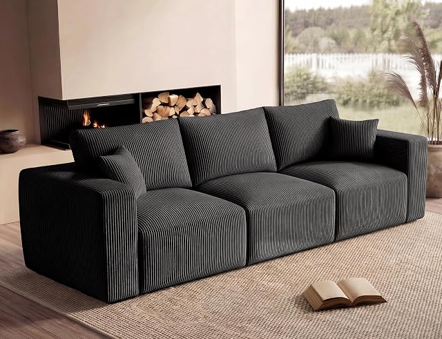 Living&Giving（WALKBON） 111" Modular Sectional Sofa, 3-Seater Boneless Cloud Couch, Black