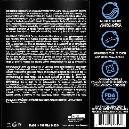 Miniatura 6 de Wet Lubricante personal original a base de agua de 32 onzas fórmula de larga duración para preservativos vegano pH equilibrado hipoalergénico y sin