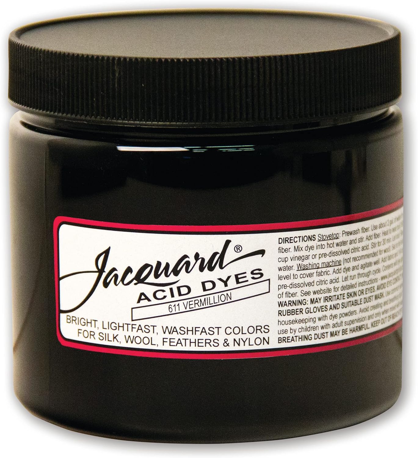 Jacquard Acid Dye 8oz Jar Vermillion - Acid Dye for Wool, Silk, Alpaca, Feathers, Cosplay Wigs and Nylon - Powder Wool Dye for Full Coverage Dyeing - Vibrant Acid Silk Dye