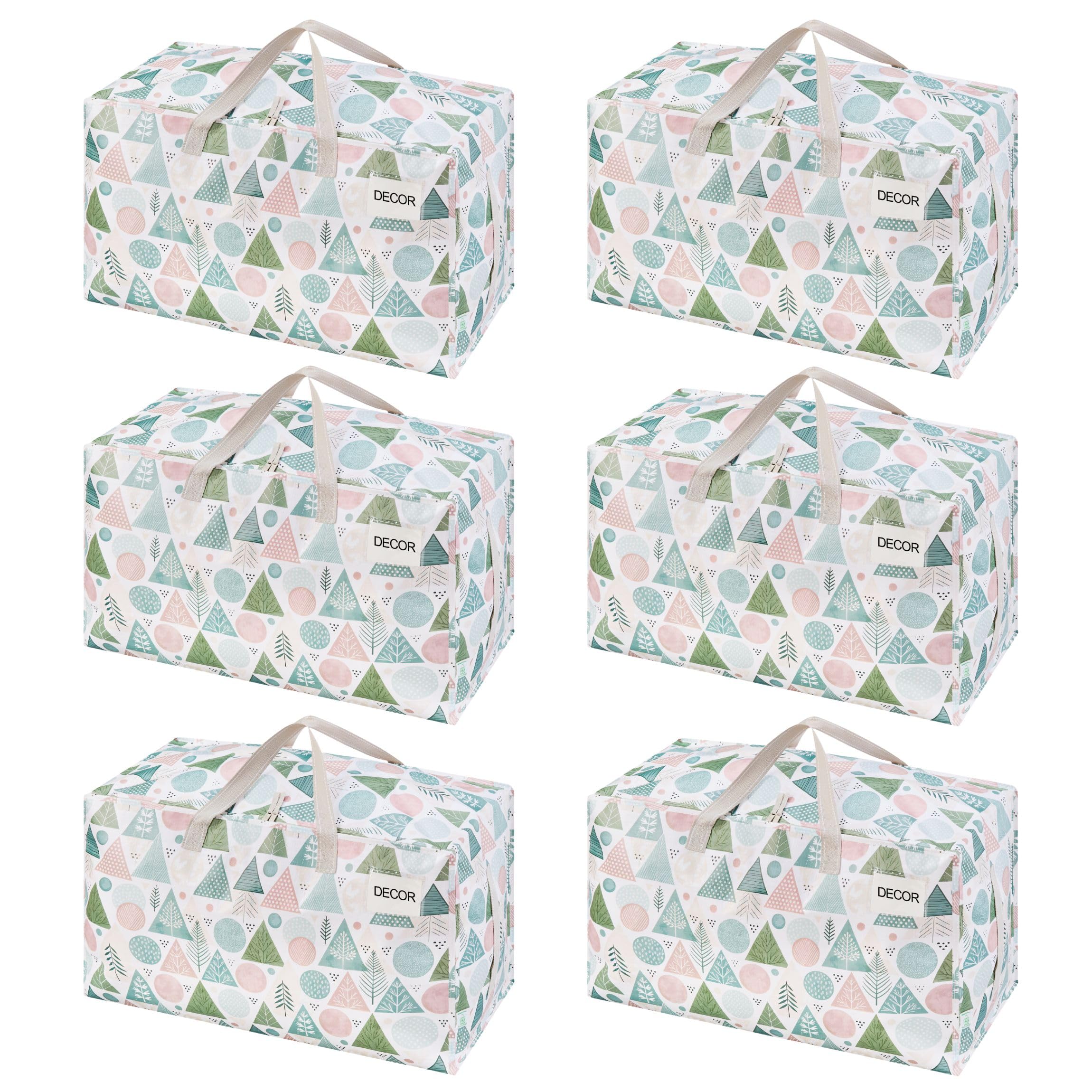 VENO 2 Pack Moving Bags and Large Christmas Decoration Storage Bins with lids. Alternative to Moving Boxes, Packing Supplies for College. Heavy Duty Totes (Pastel Forest, 6 Pack) โ image 1