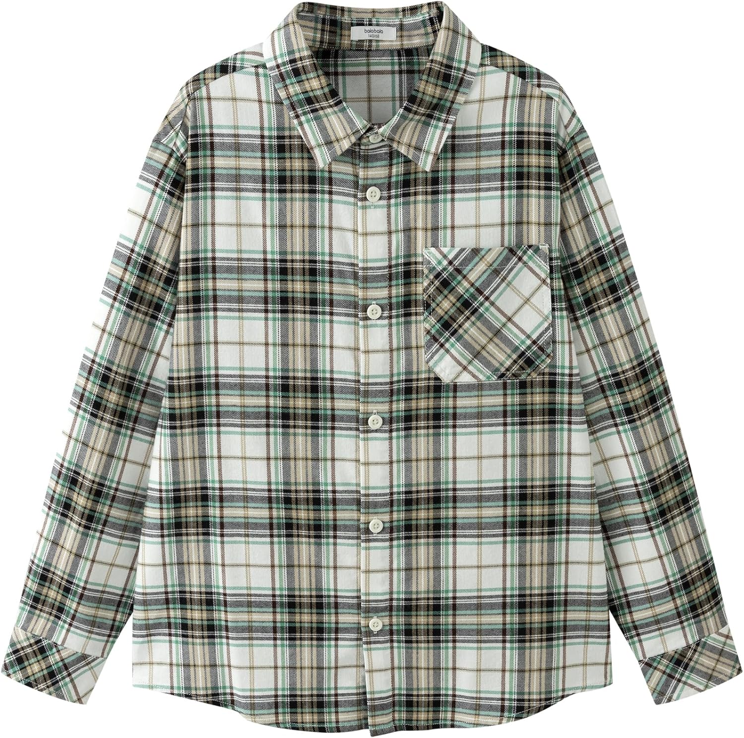Balabala Boys Wrinkle Free Dress Shirts Long Sleeve Button Down Shirt Girls Plaid Shirt Formal School Uniform Shirts