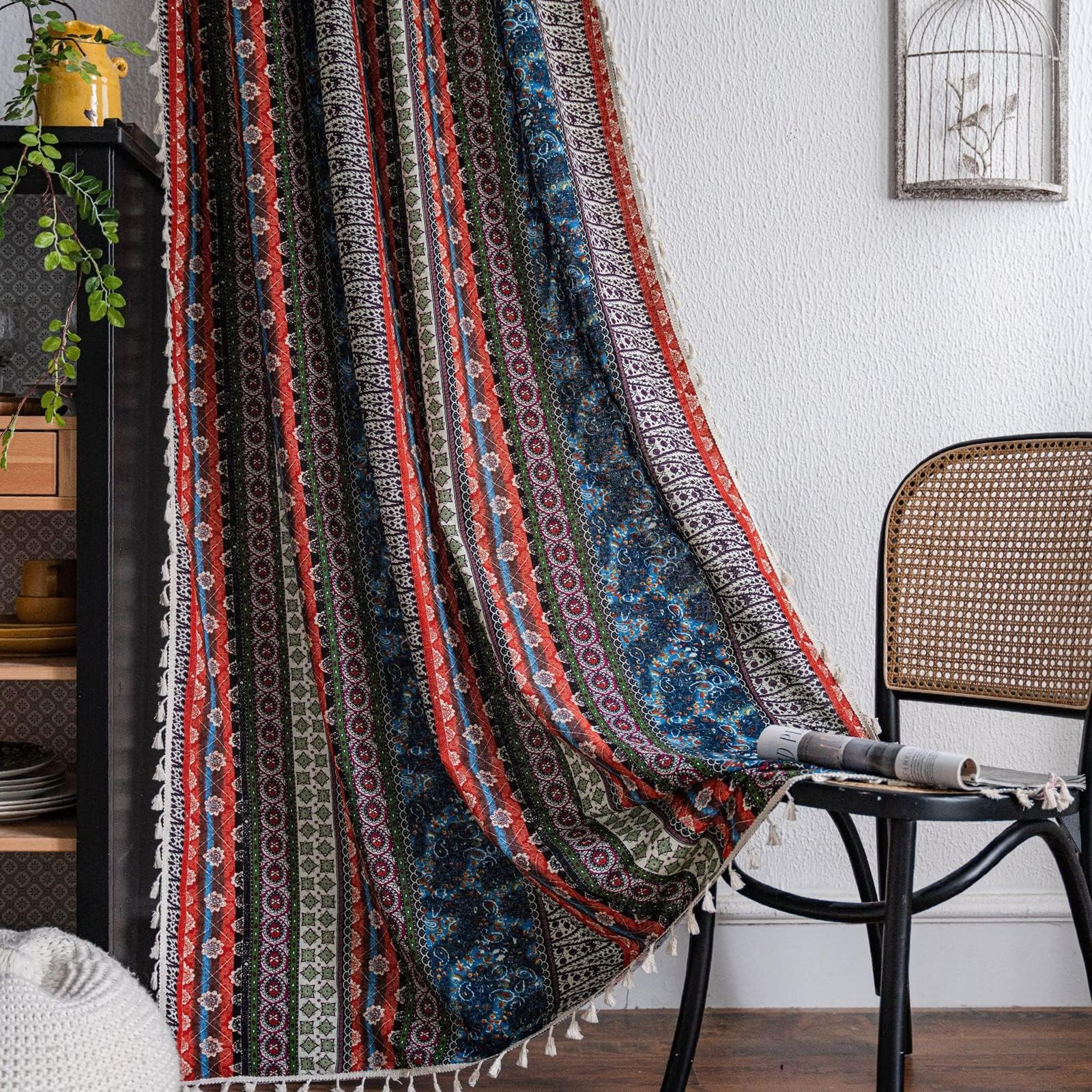 USTIDE Hippie Curtain Boho Aztec 1 Panel Retro Ethnic Stripe Living Room Bedroom Rod Pocket Light Reducing Curtain 86 Inches Long